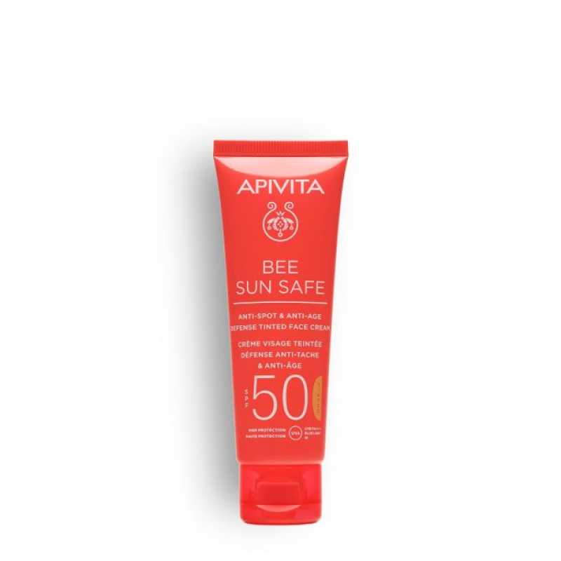 Lotiune de plaja, Anti-Spot & Anti-Age Defense Tinted Face Cream SPF50, Apivita, 50ml
